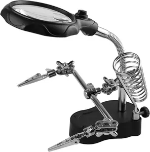 Helping Hands Magnifying Glass Soldering Station, LED Lighted 3.5X 12X Magnifier with Auxiliary Clips  Clamp for Miniatures Projects,Model Making, Soldering