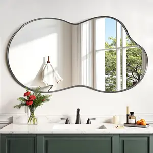 Irregular Wall Mirror, 36"x24" Bathroom Mirror Asymmetrical Mirrors Artistic Mirrors Decorative for Living Room Bedroom Bathroom Hallway Entryway, Black, Cloud Style