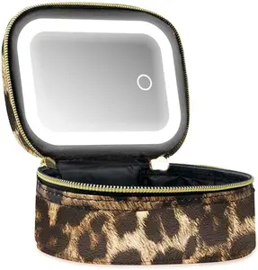 Travel Makeup Bag with Mirror and Light, Portable Cosmetic Organizer Train Case for Women, 3 Adjustable Brightness LED Toiletry Bag for Artist Storage and Travel