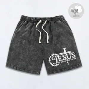 Men’s 2026 Fashion Cotton Sports Casual Shorts — Trendy Y2K “snowflake” streetwear with a unique design and American-style Jesus cross print; comfortable, breathable, lightweight fabric for surfing and basketball; suitable for all seasons; a premium gift