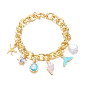 Blue Shell Fishtail Bracelet Adjustable Bohemian Beach Bracelet Handmade Summer Jewelry Gift for Women