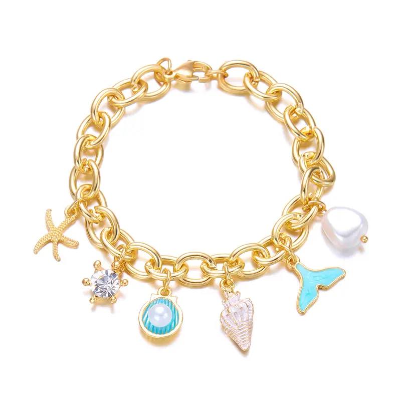 Blue Shell Fishtail Bracelet Adjustable Bohemian Beach Bracelet Handmade Summer Jewelry Gift for Women