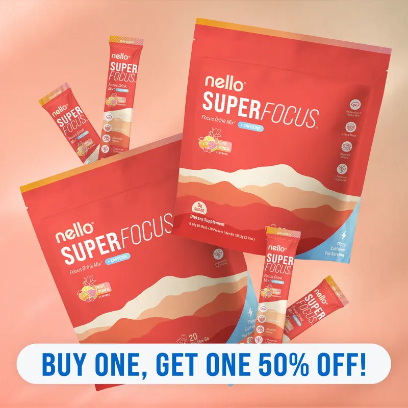 Nello Superfocus Travel Packets Bundle (2-Pack): Nootropic Drink Mix with Lion’s Mane, Rhodiola & Alpha-GPC – Supports Memory, Brain Health & Mental Stamina, Enhances Clarity & Sharpness, Helps Fight Brain Fog