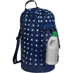 Backpack Laundry Bag, Laundry Backpack with  Straps and Mesh Pocket Durable Nylon Clothes Hamper Bag with Drawstring Closure for College, Travel, Laundromat, Apartment