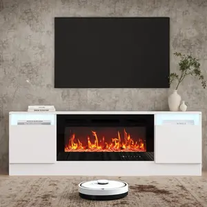 GARVEE Modern Entertainment Center with Storage Cabinet, Designed to Fit 36'' Electric Fireplace, White Finish, Fireplace Not Included, Stylish and Functional TV Stand Alternative