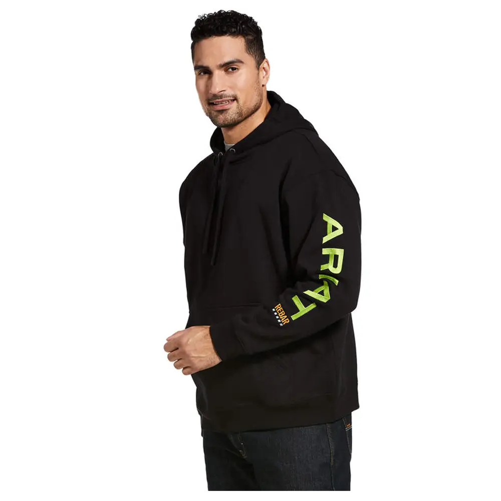10032993 Ariat Men's Rebar Graphic Hooded Sweatshirt - Black / Lime