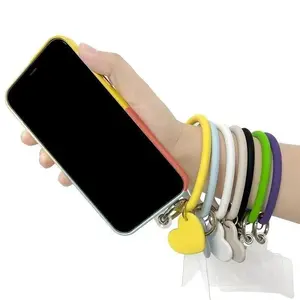 Silicone Heart Loop Cell Phone Hand Wrist Strap With Key Chain Holder - Universal Mobile Phone Straps For All Smartphones