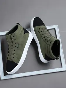 Men's Outdoor High-Top Sporty Casual Shoes, Military Colorblock Skateboard Sneakers, Comfortable Breathable Eva Sole, Skateboarding Shoes, Sports Shoes, Athletic Shoes