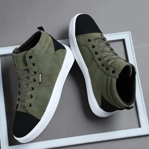 Men's High-Top Sporty Casual Shoes, Skate Footwear, Colorblock, Breathable PU Leather, Comfortable Skateboarding Sneakers, All Seasons