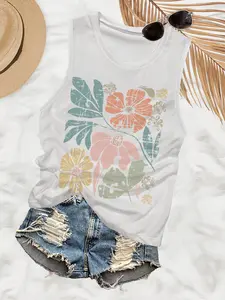 Women's Floral & Leaf Print Tank Top, Casual Sleeveless Top for Summer, Ladies Clothes for Daily Wear, Casual Comfy Cami