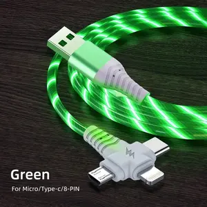 Three-In-One LED Backlit Fast Charging Cable, Braided USB-C to Lightning/micro USB, Compatible with Galaxy Phones, Ideal for Travel/home/office