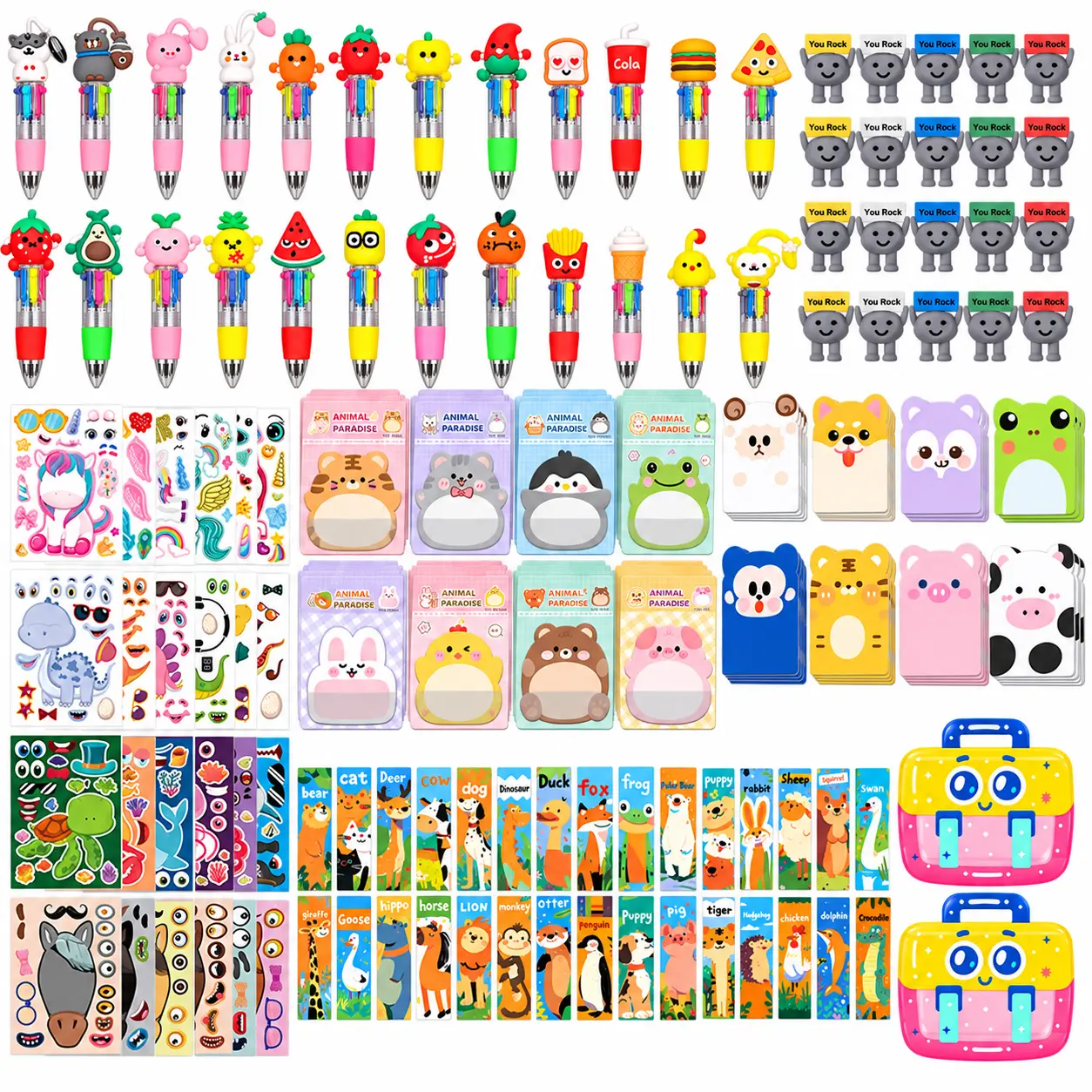 24 Pcs Kids Party Favors Stationery Set with Bonus Gifts - Cute Animal Mini Notebooks, Multicolor Pens, Sticky Notes, Stickers & Bookmarks for Classroom Prizes Goodie Bag Stuffers