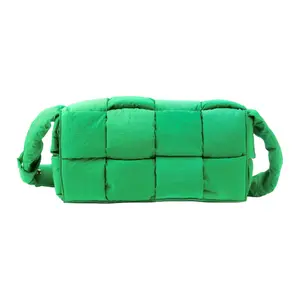 Bottega Veneta Padded Tech Cassette Nylon Pillow Bag for Men, Woven Check Style, Parrot Green