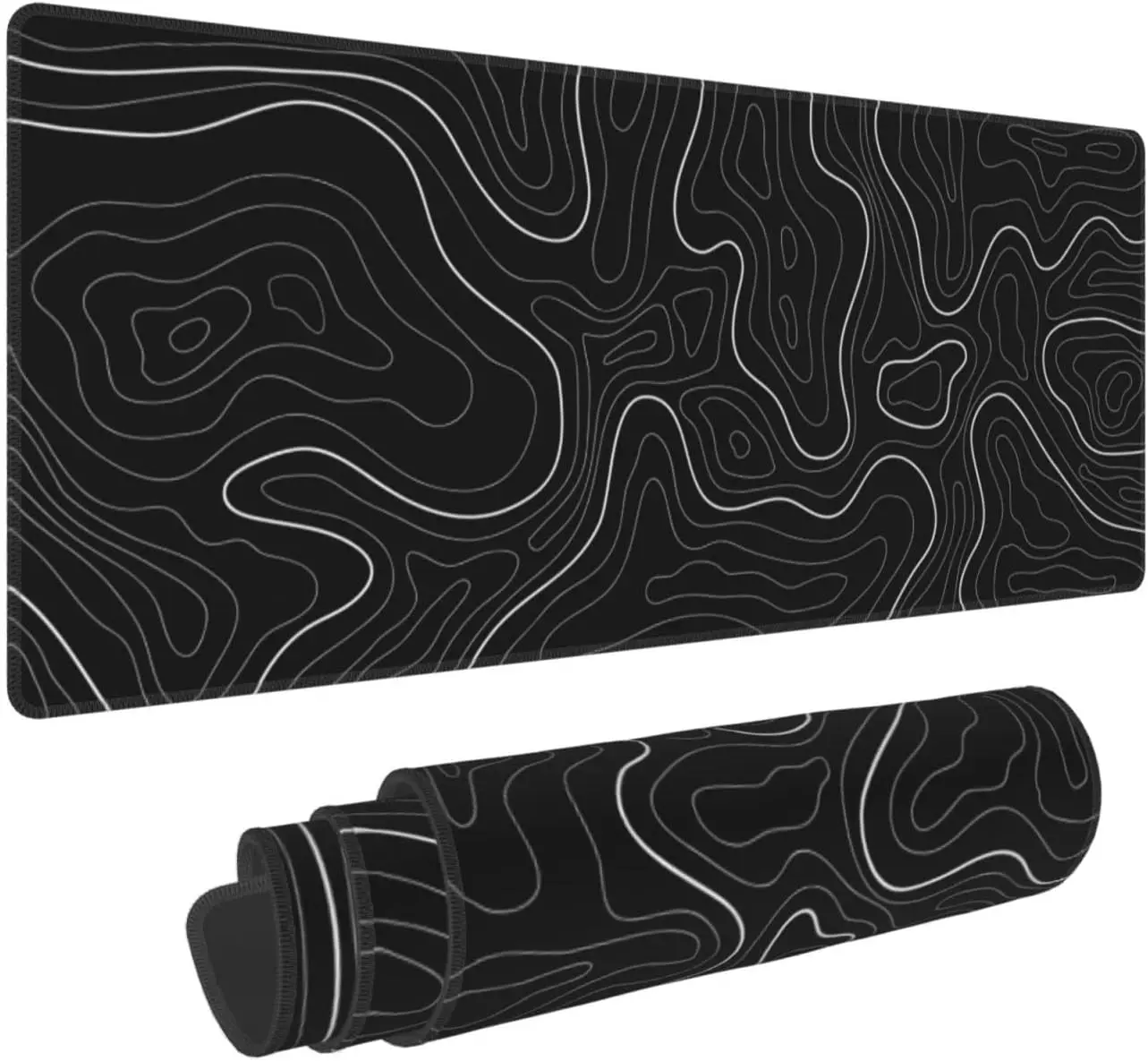 Abstract Topographic Map Black  Pad Big Gaming  Pad XXL Mousepad Large Keyboard Mat with Non-Slip Rubber Base Stitched Edges  Mat Desk Pad for Gaming and Office