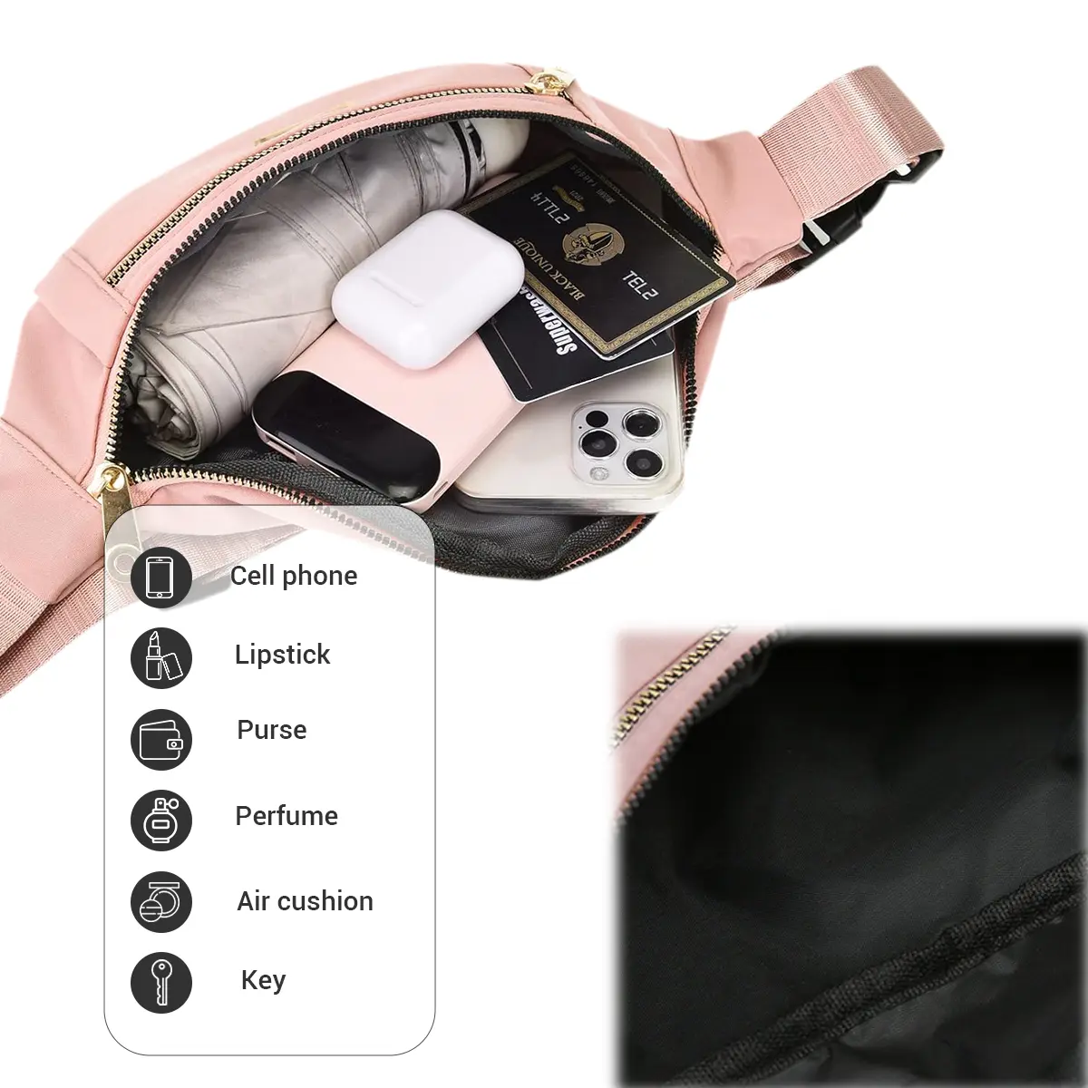 Crossbody Fanny Pack , Waterproof Cloth Travel Bags with Large Capacity, Zipper Cargo Pouch - Accessories for Women, Zipper Fanny Pack, Bum Bag