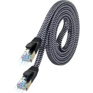 7 Ethernet  10ft - Flat Design, Easy Install, Nylon Braided,  Durable High Speed Internet  Network Cord Shielded LAN Cables for Computers, Routers, Switches, and Gaming Consoles