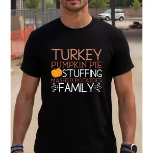 TikTokShopRestock Plus Size Men'S Thanksgiving Graphic T-Shirt - Funny Turkey, Pumpkin Pie, Stuffing & Mashed Potatoes Design - Cotton Tee for Thanksgiving Dinner, Family Gatherings Shirt