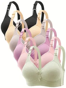 3/4/5/6PCS-Women Fashion Bra,Comfortable Adjustable Strap Push up Gather Brassiere,Soft Breathable Orthopedic Anti-Sagging Plus Size Bra Juego de 6 /12 piezas, Estampado, Ajustable, Sin alambre, Fruncido