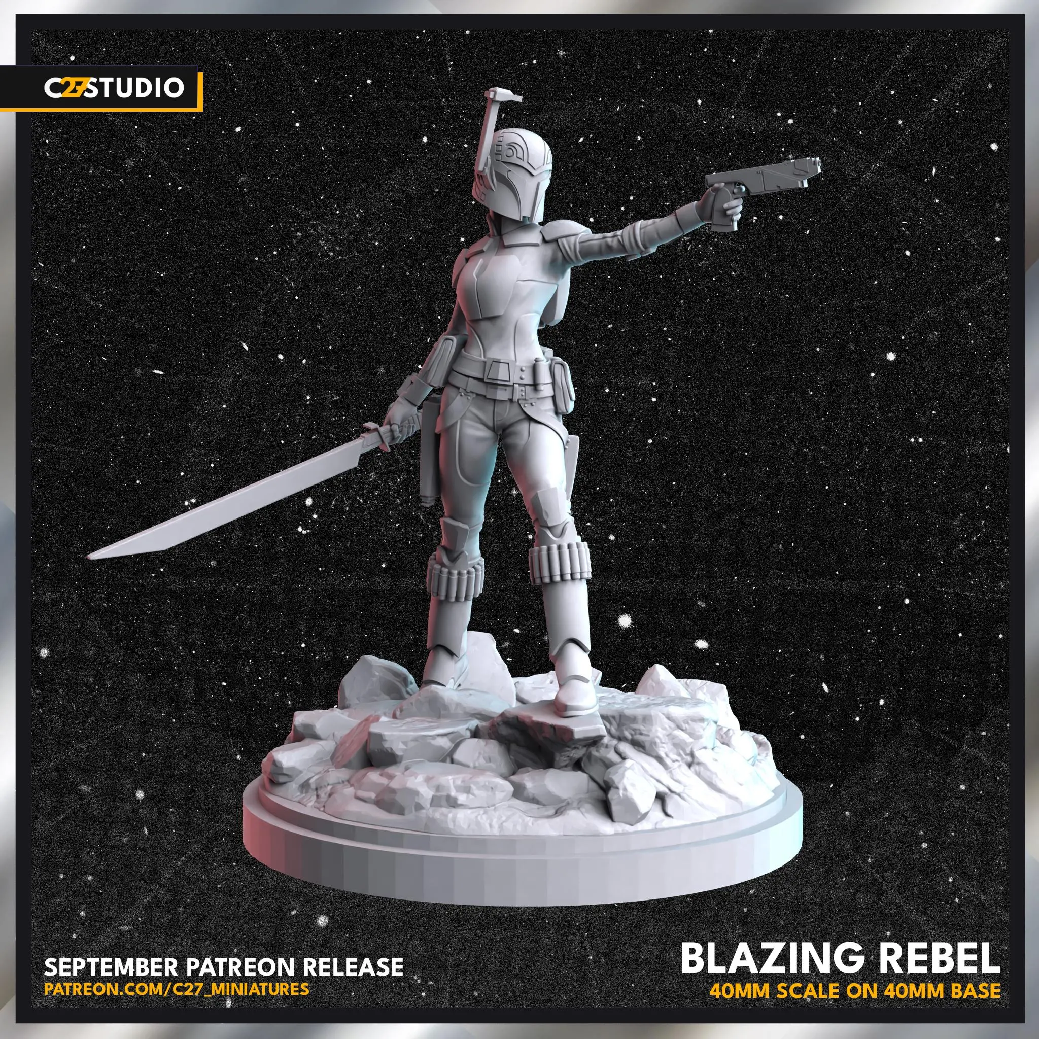 Sabine Wren Collectible Miniature - 3D Printing, 40mm Scale, 40mm Base, Crisp Details, Shatterpoint Proxy