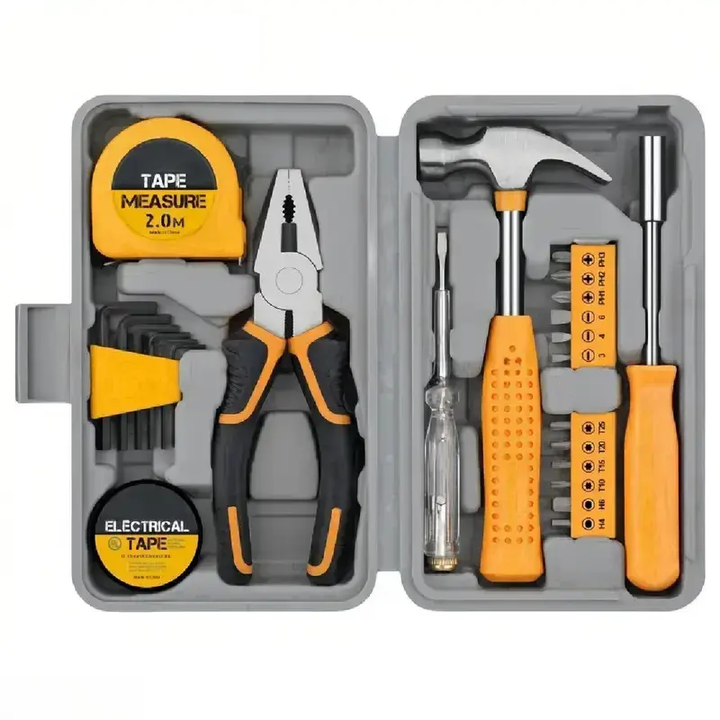 24-Piece Home Improvement Kit – Choice of Pink / Yellow, Ergonomic Handles, Book-Sized Box for Easy Storage & Quick Repairs