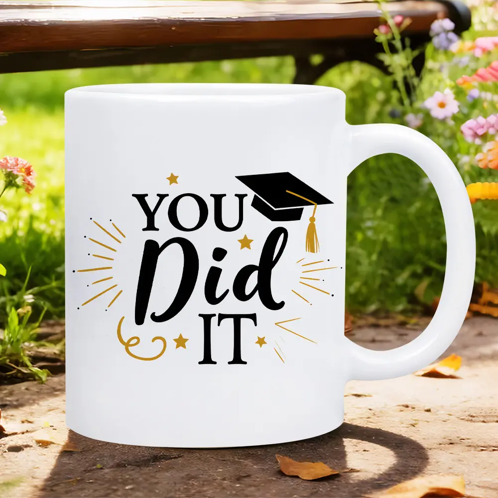 Insulated Ceramic Mug with Handle - 1pc Heat Resistant Reusable Drinkware, Ceramic Body, Bachelor's Cap Pattern, Washable, Hot/Cold Compatible for Coffee, Ideal Graduation Gift & Supply
