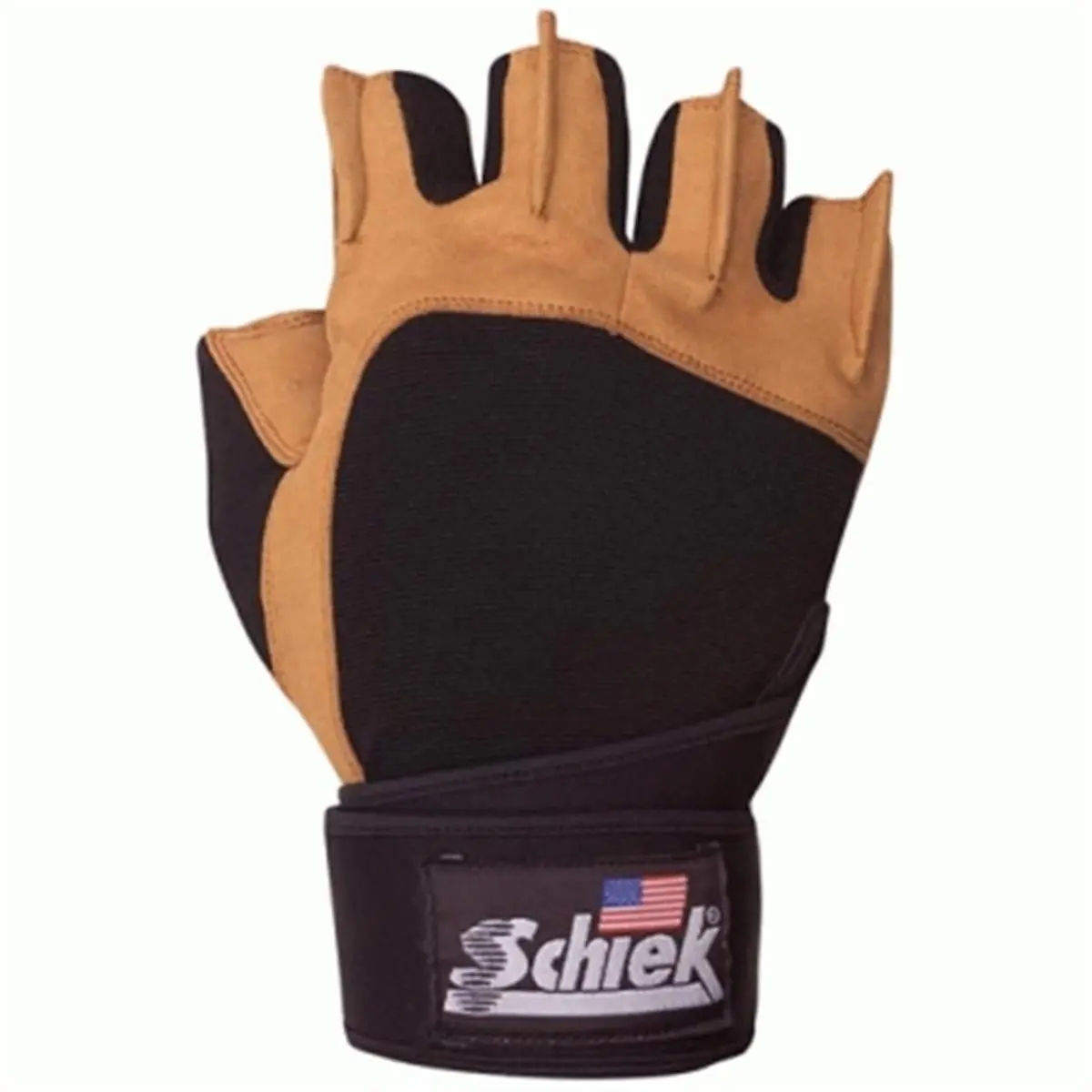 SCHIEK Amara Synthetic Leather Power Lifting Gloves with Lifting Wrist Straps, 1/2 Finger Design with Padded Palm and Patented FINS, Washable, Easy-Remove, Innovative Fins System, Short Gloves