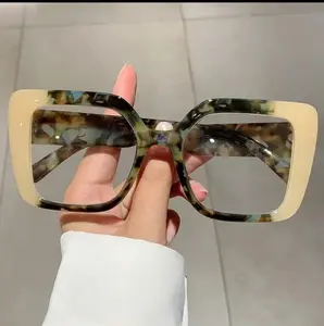 Vibrant Retro Color Block Cat Eye Glasses - Clear Lens for a Trendy Touch to Any Outfit