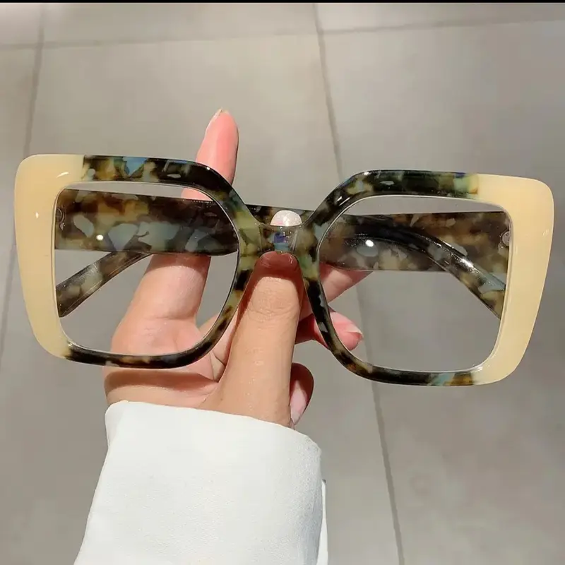 Vibrant Retro Color Block Cat Eye Glasses - Clear Lens for a Trendy Touch to Any Outfit