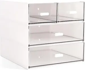 Makeup Organizer, Desk Organizer with 4 Drawers, Sundries StorageVanity Organizer,  Storage Organizer, Desk Storage Box, Bathroom Counter or Dresser, White QBH-4CT-1