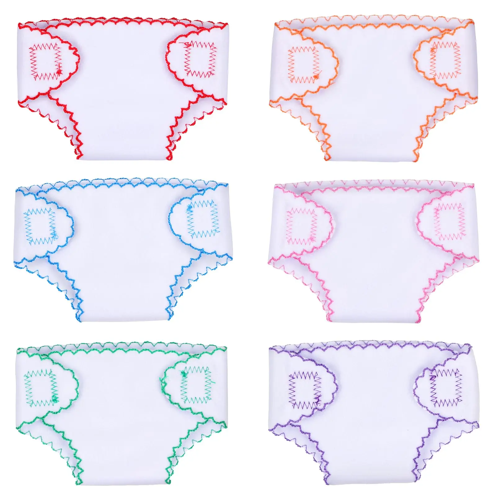 BABESIDE 6 Pcs Baby Doll Diapers for 12-15 Inch Dolls Reusable & Washable Doll Underwear Fits Newborn Baby Dolls Pretend Play Accessories for Toddlers Girls