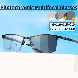 Outdoor Photochromic Reading Glasses Vintage Business Half Frame Progressive Multifocal Presbyopia Diopter Eyeglasses 0 To +4.0