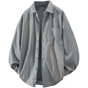 New Corduroy Pineapple Grid Shirt Jacket, Unisex Autumn Winter Light Luxury Trendy Brand Loose Long Sleeve Casual Cardigan Top