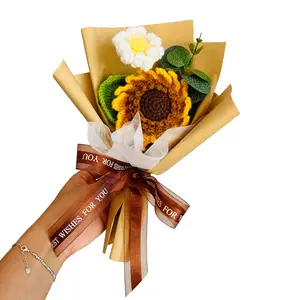 Handmade Crochet Sunflower Yarn Eternal Small Bouquet Graduation Gift Fake Flower Decor Party Present, Model_xinghao, Crochet Flowers Bouquet
