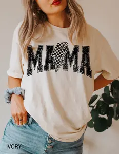 Mama Checkered Bolt Distressed Shirt, Mama Strong Woman Graphic Tees, Gift For Mothers Day, Comfort Colors Mama Retro Vintage Women's Outfit Top