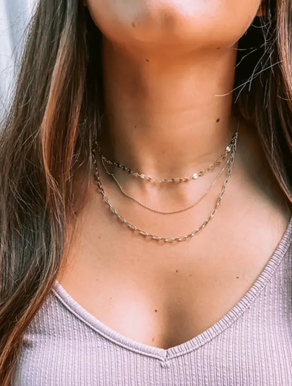 Cable and Link Triple Gold Chain Necklace