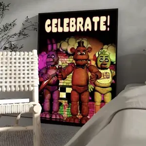 Fnaf Poster - Celebrate! Featuring Freddy Fazbear & Friends - Perfect for Gaming Room Decor