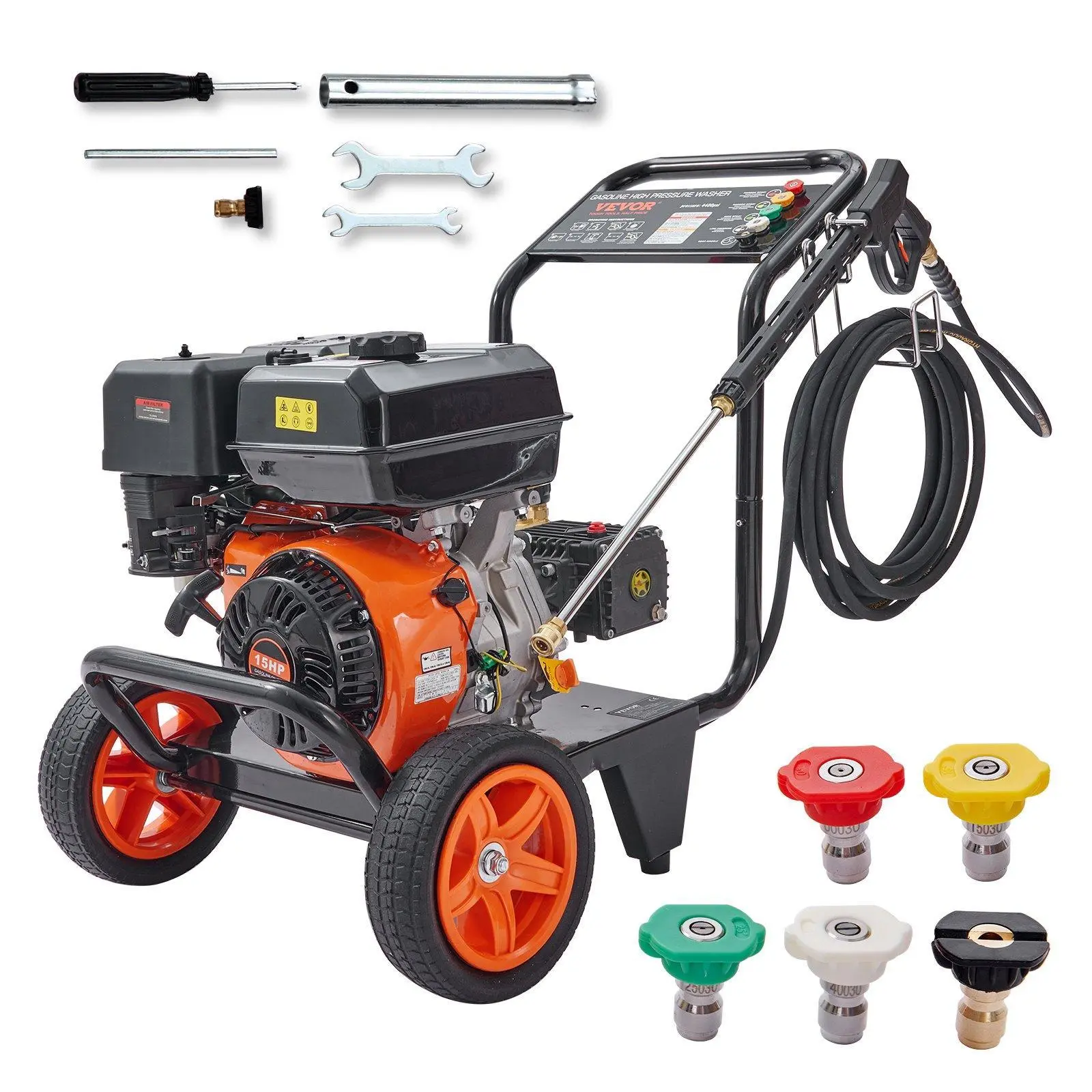 【Summerfinds】VEVOR Gas Pressure Washer,  Max 4400 PSI 4.0 GPM, Gas Powered Pressure Washer with Copper Pump, Spray Gun and Extension Wand, 5 Quick Connect Nozzles, for Cleaning Cars, Homes, Driveways, Patios