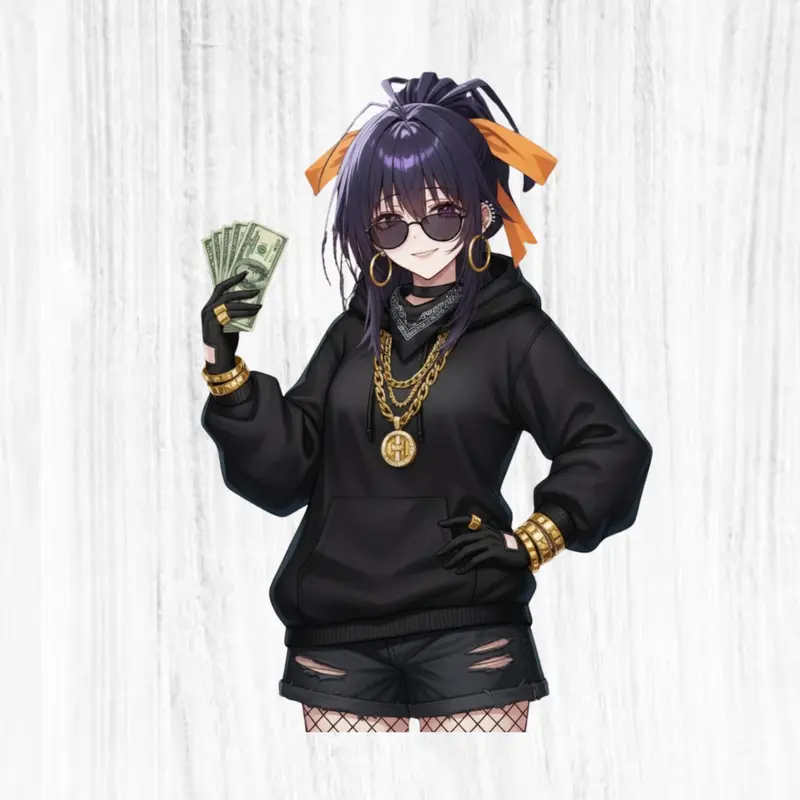 Akeno Himejima in Street Style Sticker, Money Hustler Waifu, Gangsta Anime Girl Aesthetic