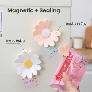 2-in-1 Daisy Pattern Chip Clip, Food Sealing Storage Bag Clip, Magnetic Fridge Magnet, Funky Home Decor Essentials, Snack Organizer, Love Gift, Kitchen Decor Gift, Suitable for storing snacks, bread, and pet food.