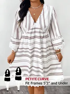 Plus Size Women's V Neck Fitted Lace Trim Lightweight Woven Dress, Casual Spring Summer Beachwear, Simple Fashion Style, Perfect for Daily Wear & Vacation