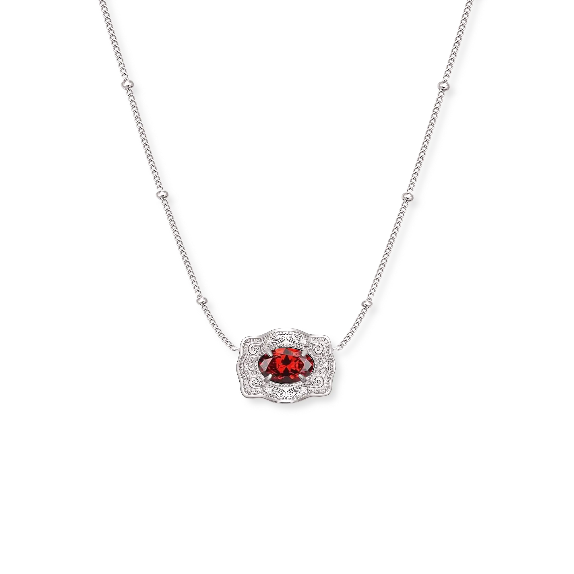 Ultra Mini Belt Buckle Birthstone Necklace - Silver