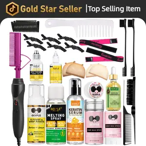 Goiple Ceramic Electric Pink Hot Comb Hair Straightener, Heat Pressing Tool for Smooth Wigs, Elastic Brush Kit