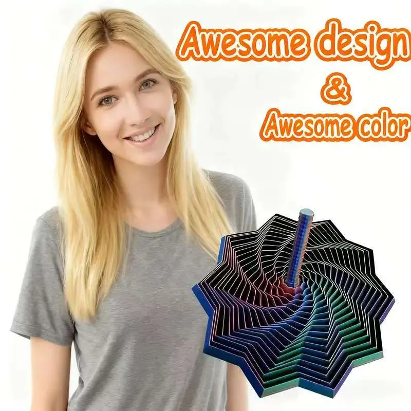 3D Printed Expanded Sensory Fidget Star Stress Relieving Accessory - Whirling Spiral with Handle, Satisfying Sight & Sound, Hypnotizing Visual Party Bag Gift