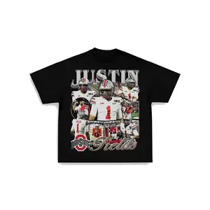 Graphic T-Shirt JUSTIN FIELDS OSU Tee Print Short Sleeve T-Shirt, Menswear Crewneck Top, Unisex Casual Streetwear Tee, Tropical Round Neck Summer Shirt, Halloween Fan Apparel, Trendy Everyday Cotton Tee
