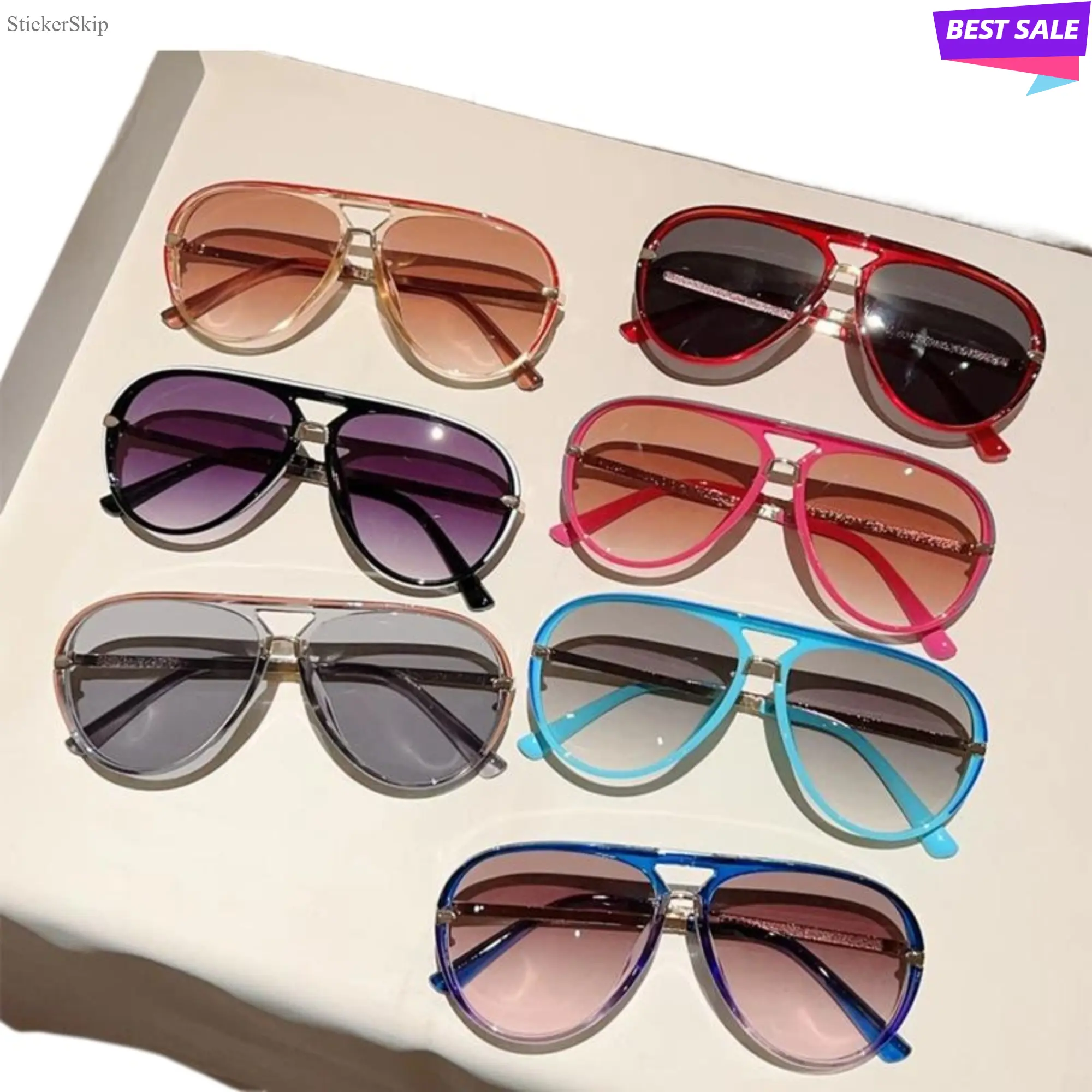 2026 New Retro Aviator Sunglasses for Couples Matching, UV-Protective Multi-Color Gradient Lens Shades with Comfortable Temple Arms, Durable Lightweight All-Match Eyewear for Outfits, Travel & Summer Outdoor Use