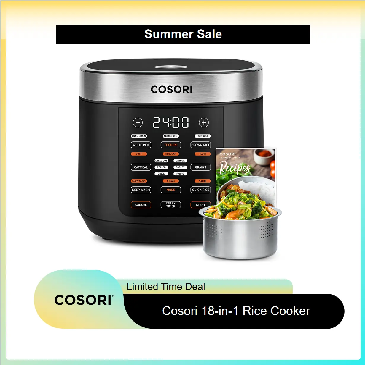 COSORI 18-in-1 Multifunction Rice Cooker - 5-Qt Electric Programmable Slow Cooker with Steam, 24H Warm, Fuzzy Logic, Nonstick Pot & 50 Recipes, Kitchen Appliance,summerwins,home essentials