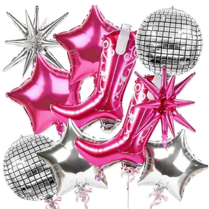 10 Pcs Cowgirl Disco Balloon Garland Kit Hot Pink, Silver Stars & Disco Ball for Bachelorette Party