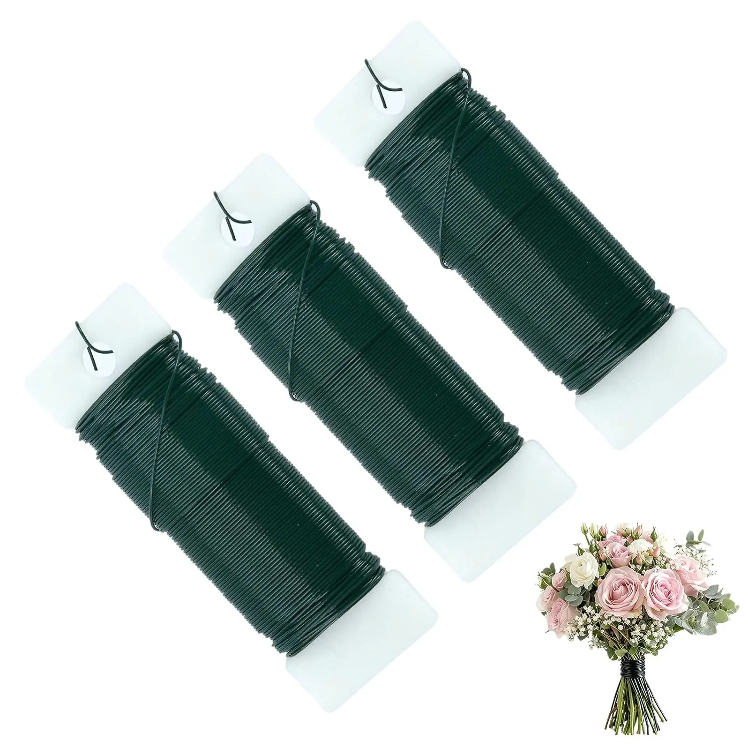 22 Gauge Green Floral Wire - 3 Roll Bulk Pack (345 ft / 105 Meters) | Florist Craft Wire for Flower Arranging, Bouquets, Wreath Making & DIY Projects