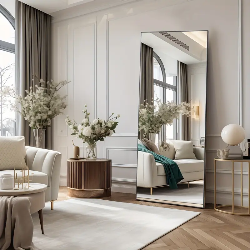 1pc DUMOS Full Length Mirror With Stand, 64"x21" Floor Mirror With Aluminum Alloy Frame For Bedroom, Standing Full Body Mirror With Shatter-Proof Glass For Wall, Living Room, Cloakroom