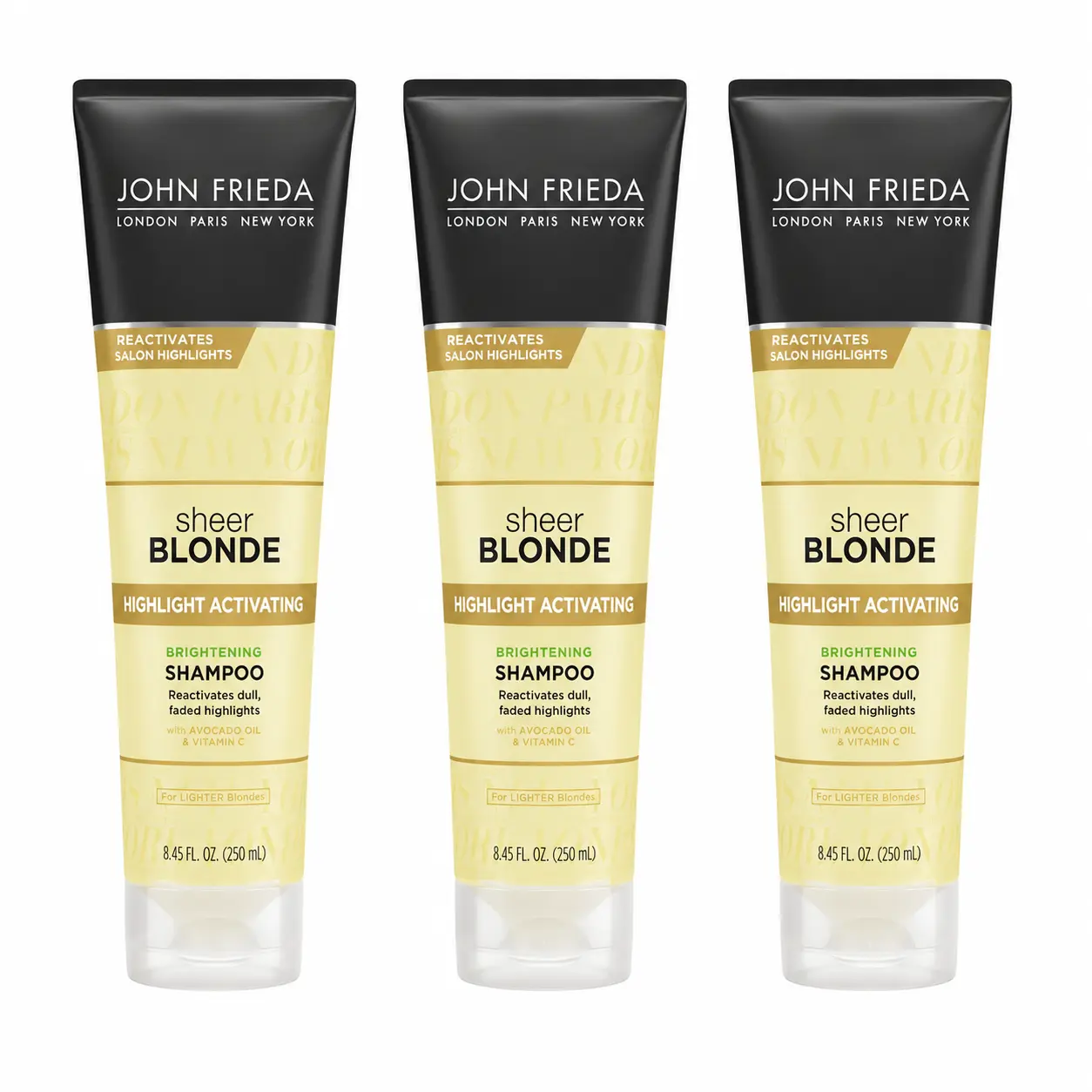 John Frieda Sheer Blonde Highlight Activating Color Enhancing Shampoo, Brightens and Refreshes Blonde Tones with Argan Oil, 8.45 oz (Pack of 3), Refreshing Blonde Tones